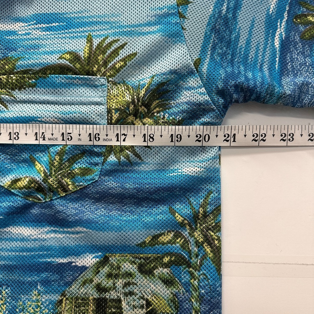 Quiksilver Boys Hawaiian Shirt Blue Island Print Mesh Surf Style Size M - Picture 4 of 6